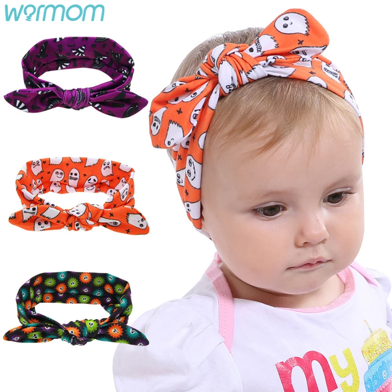 

Warmom Baby Girls Halloween Headbands Kids Bunny Knot Hairbands Rabbit Ear Elastic Boutique Hair Accessories Children Headwear
