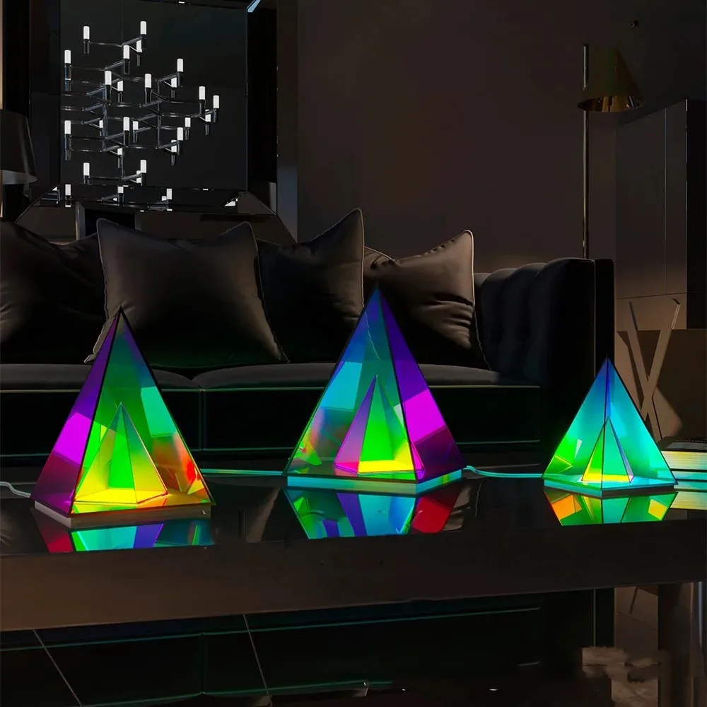 Новый акриловый треугольный куб RGB Декор Светодиодная настольная лампа