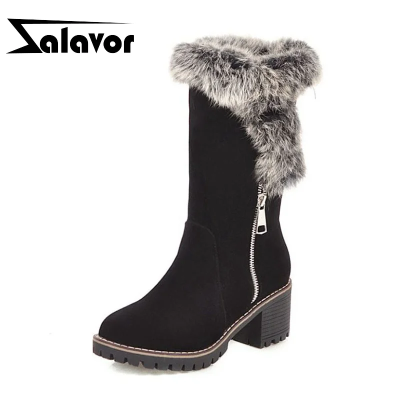ZALAVOR/женские ботинки до середины икры на молнии с круглым носком Однотонные