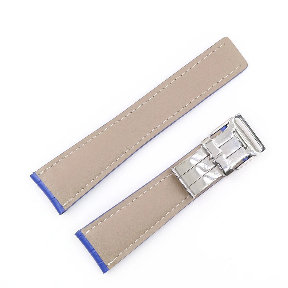 CARLYWET 22 24mm Black Brown Blue Replacement Real Cowhide Leather Wrist Watch Band Strap With Silver Clasp Buckle