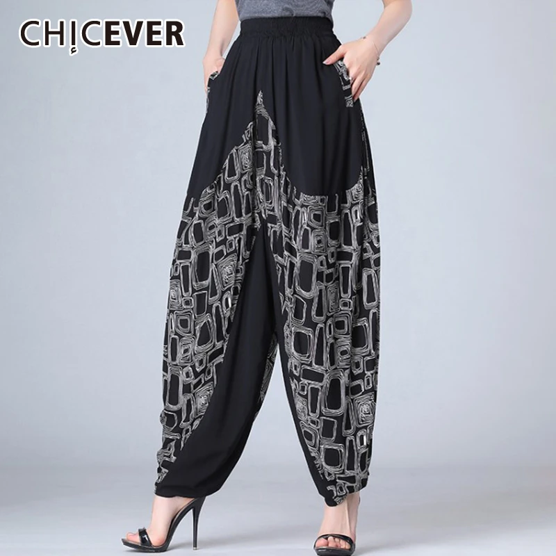 

CHICEVER Korean Print Hit Color Lantern Pant Women High Waist Pocket Plus Size Loose Female Harem Pants Female 2020 Clothes New