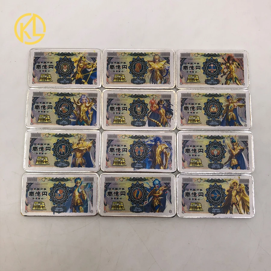 50X12 Дизайнов счастливая японская аниме Saint Seiya Yen банкнота Серебряная панель для