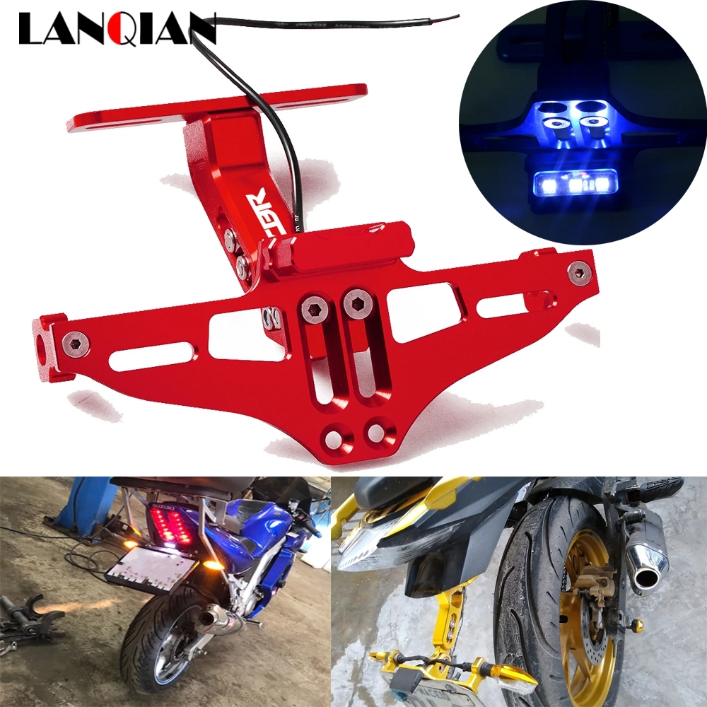 

Motorcycle Aluminum Adjustable Angle License Plate Frame Bracket LED Light For Honda CBR 600 1000 RR cbr 600rr 1000rr CBR600RR