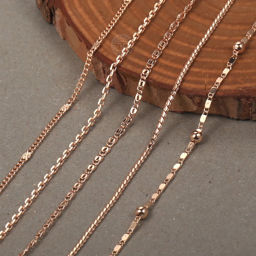 Цепочка женская из розового золота 585 пробы 2 мм 3 тонкая 50 см DCN16 | Украшения и