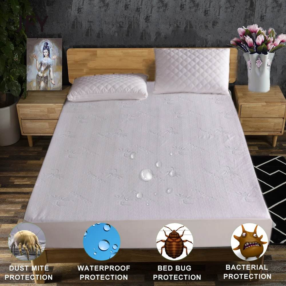 

Бамбуковый вязаный жаккардовый Антибактериальный матрас JFY, подходит для матраса, водонепроницаемый матрас, защита, мягкий дышащий чехол