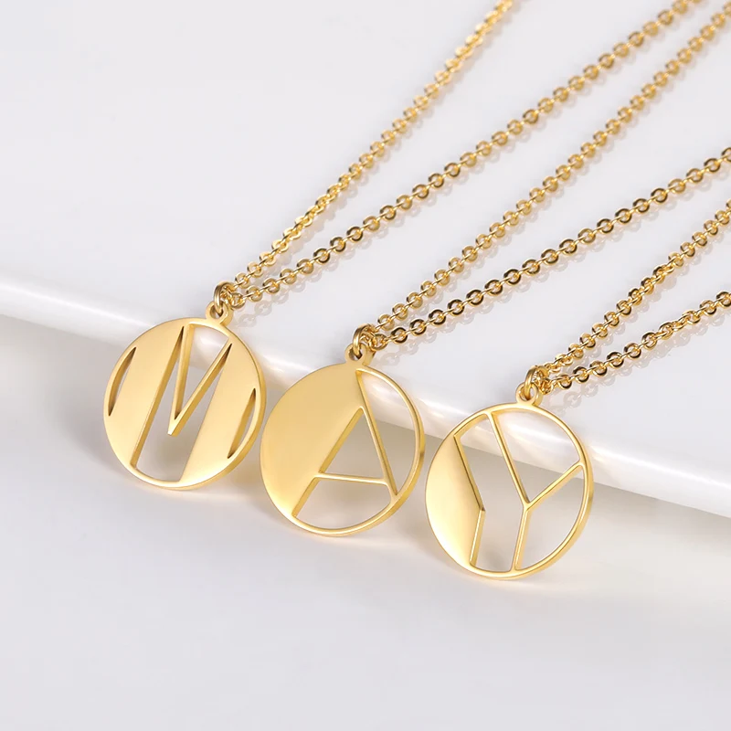 

Minimalism Initial Letter Necklace 26 Letters Charm Necklaces Pendants Stainless Steel Geometric circle Jewelry Necklace