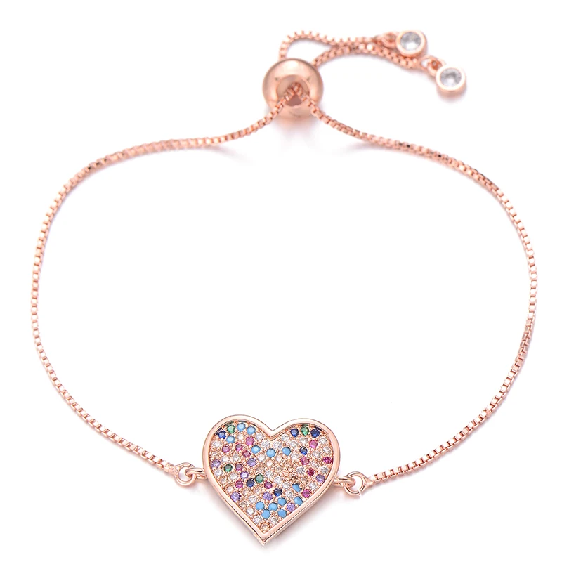 rose gold Pipitree, нежный браслет с большим сердцем, ползунок, цепь, многоцветный кубический цирконий, браслеты для женщин, влюбленных, трендовые ювелирные изделия - Окраска металла: rose gold