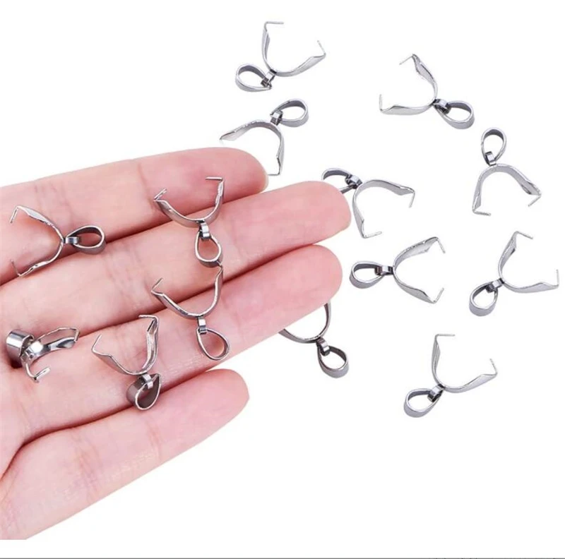 

10pcs 15/17/19mm 304 Stainless Steel Pinch Clip Bail Clasp Dangle Charm Pendant Connector Findings for Necklace Jewelry Making