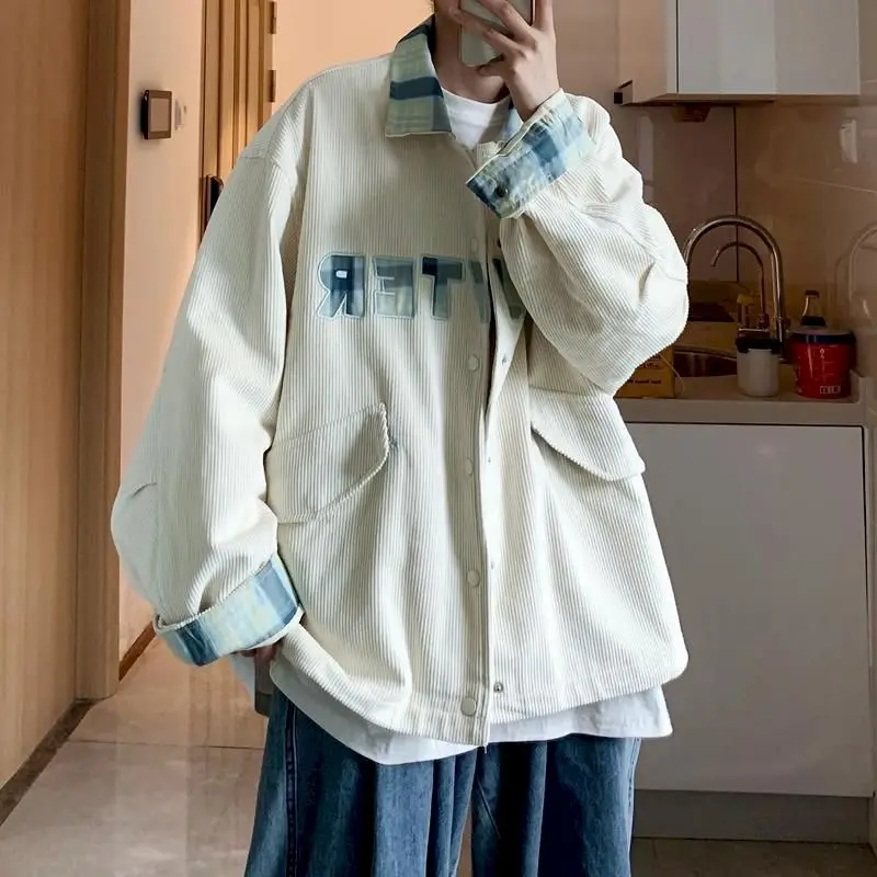 

Japanese Harajuku Corduroy Jacket Men Women Same Retro Embroidered Jackets Male Spring-autumn Coats Winter Men's Clothing 2021