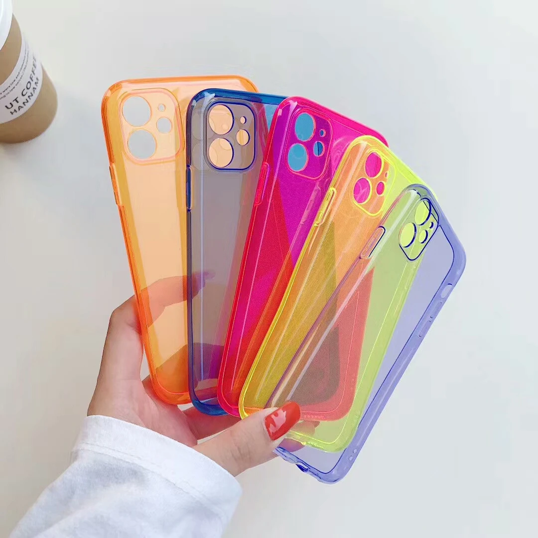 

Fluorescent Transparent Soft Silicone Phone Case For iPhone X XR XS Max 6 6S 7 8 Plus 11 PRO MAX Color TPU Back Cover