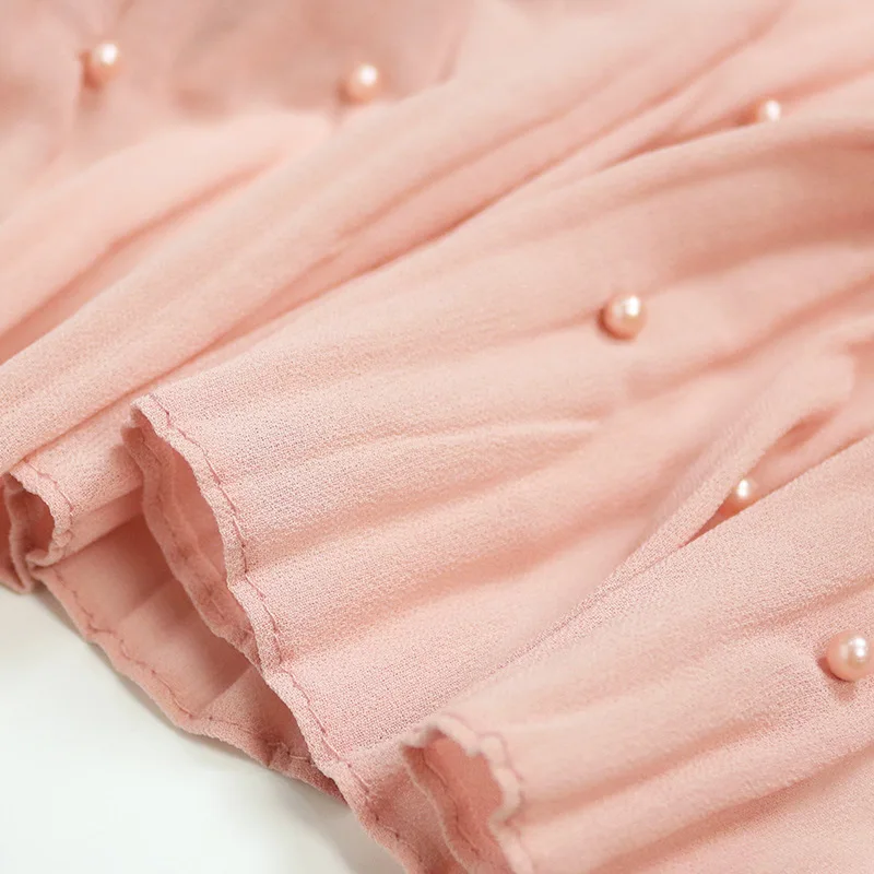 Шифоновый шарф с жемчугом и оборками на подоле однотонный хиджаб baotou головной