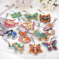 5d diy diamond painting keychain cartoon butterfly animal diy car pendant tools kit for jewelry keyring set handmade craft
