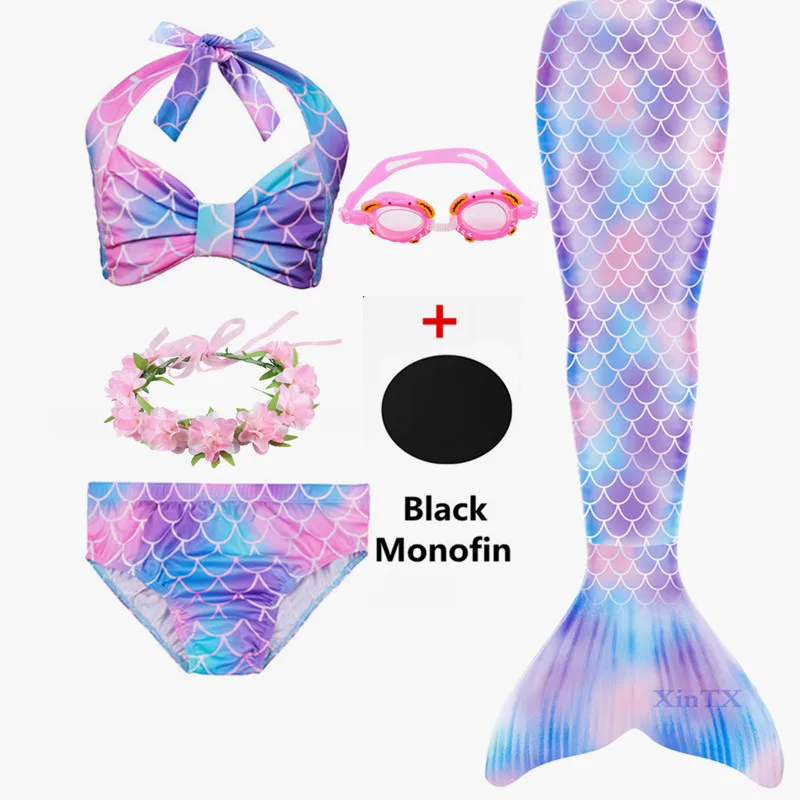 Новинка! 2019 хвосты маленькой русалки с черным монофоническим купальным костюмом