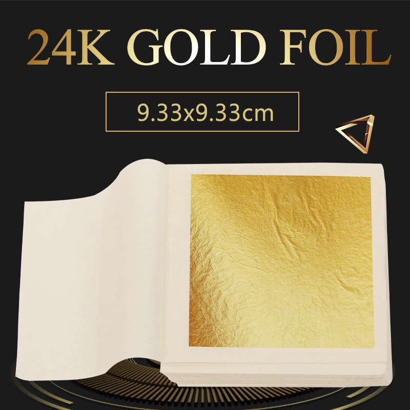 

100 Sheets 9.33X9.33cm 24K Edible Real Gold Leaf Foil Sheets Made of Genuine Gold, Food Decoration Free Shipping