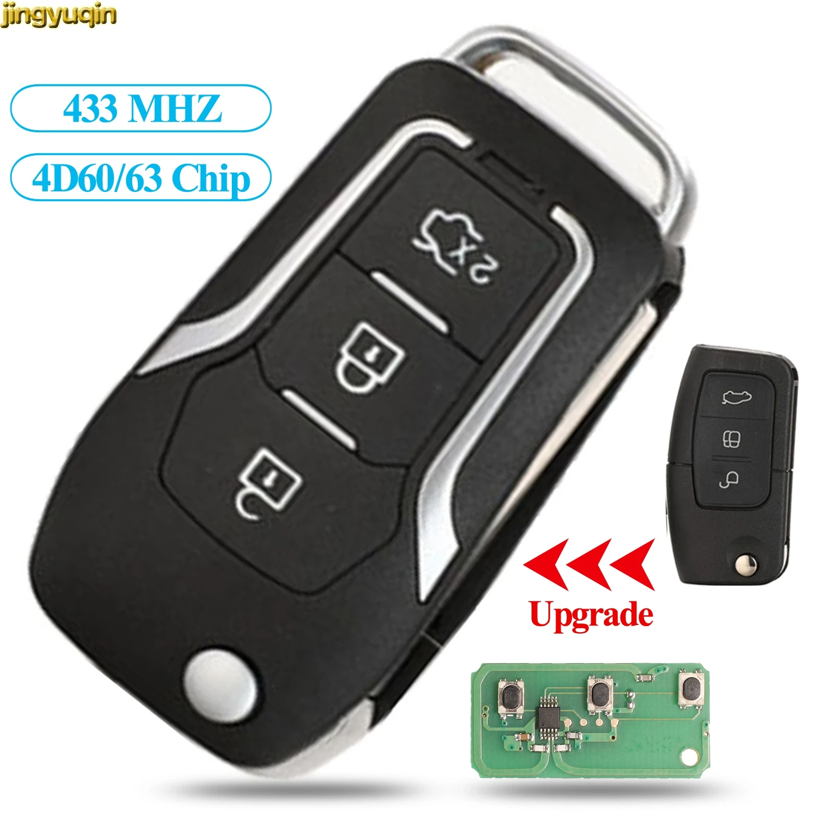 

Jingyuqin Remote Flip Car Key Control 4D60/63 433MHZ For Ford Fiesta Focus 2 Ecosport Kuga Escape C Max Ka 3 Buttons HU101/FO21