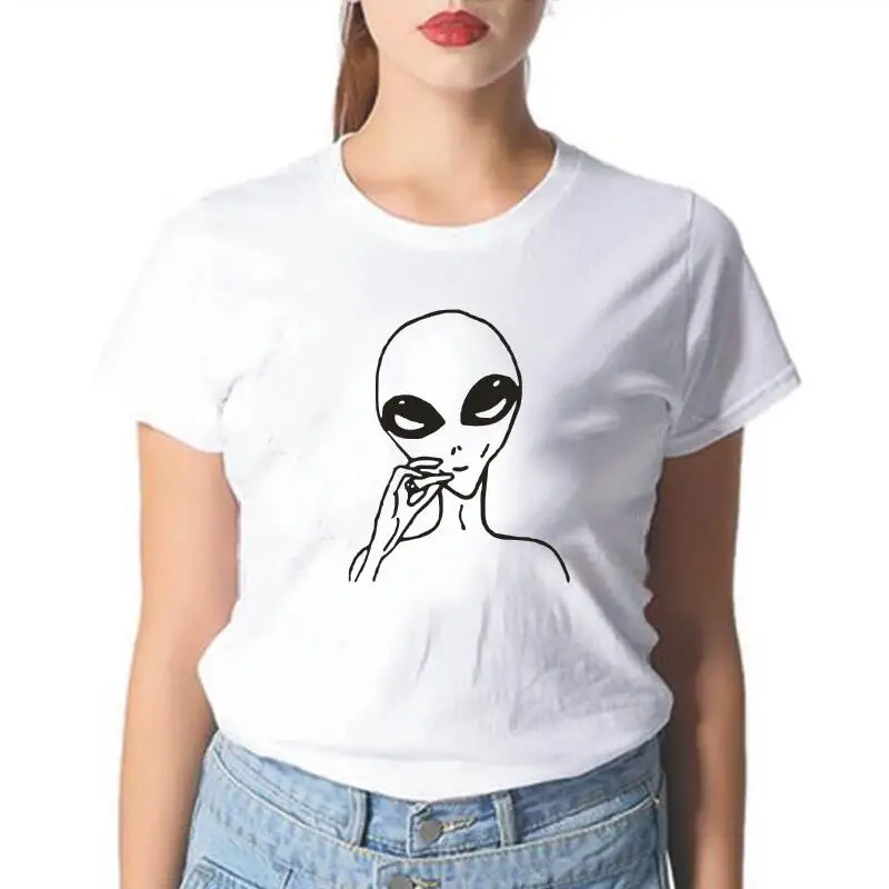 Футболка женская с забавным принтом инопланетянина модный топ коротким рукавом