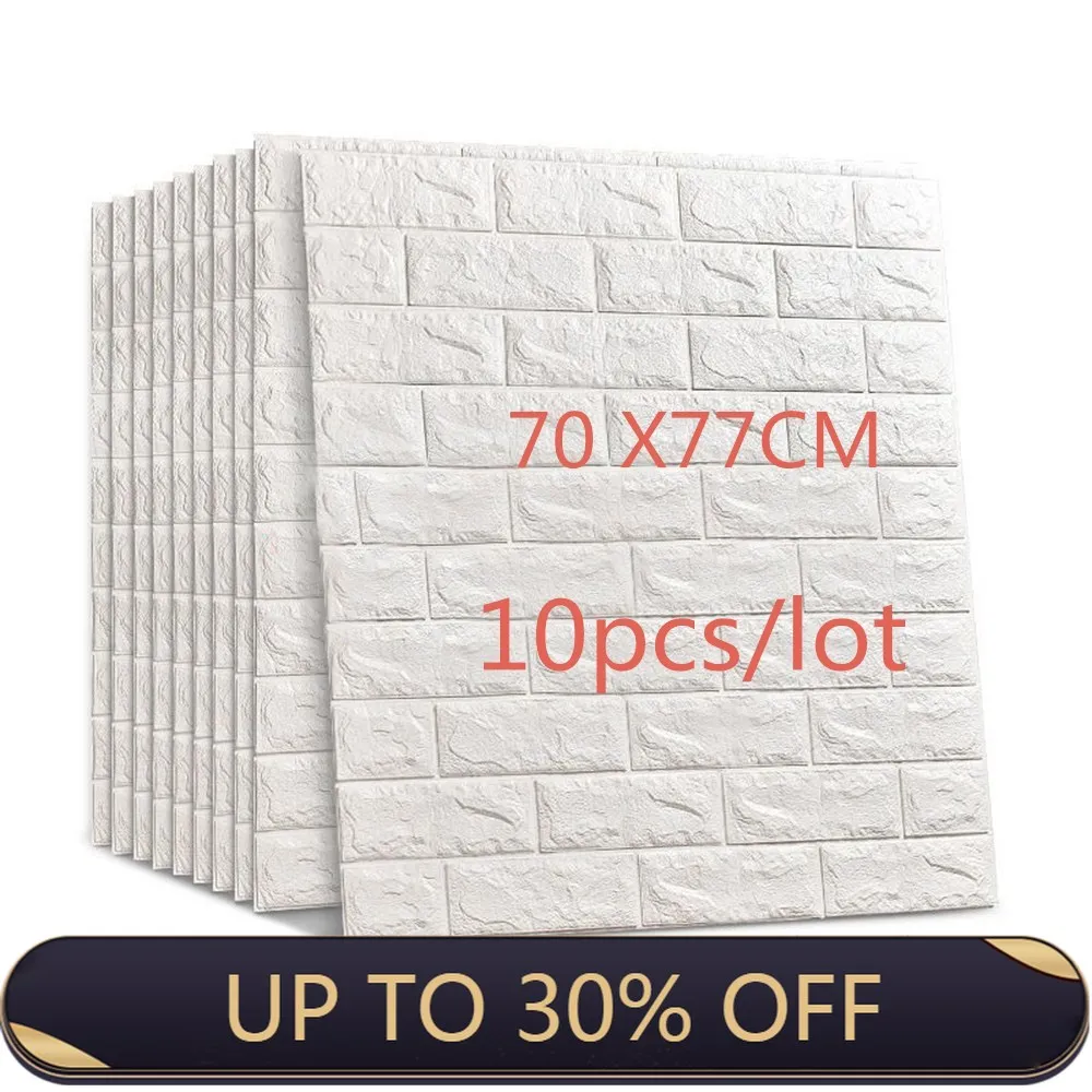 

70*77cm 10pcs 3D Brick Wall Stickers DIY Self Adhensive Decor Foam Waterproof Wall Covering Wallpaper Kids Living Room