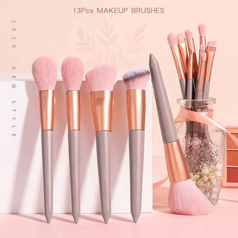 

BANFI 13pcs Pink Makeup Brushes Set with Flannel Bag Soft Concealer Foundation Blush Eyebrow Face Make-up Cosmetics Tools Kit