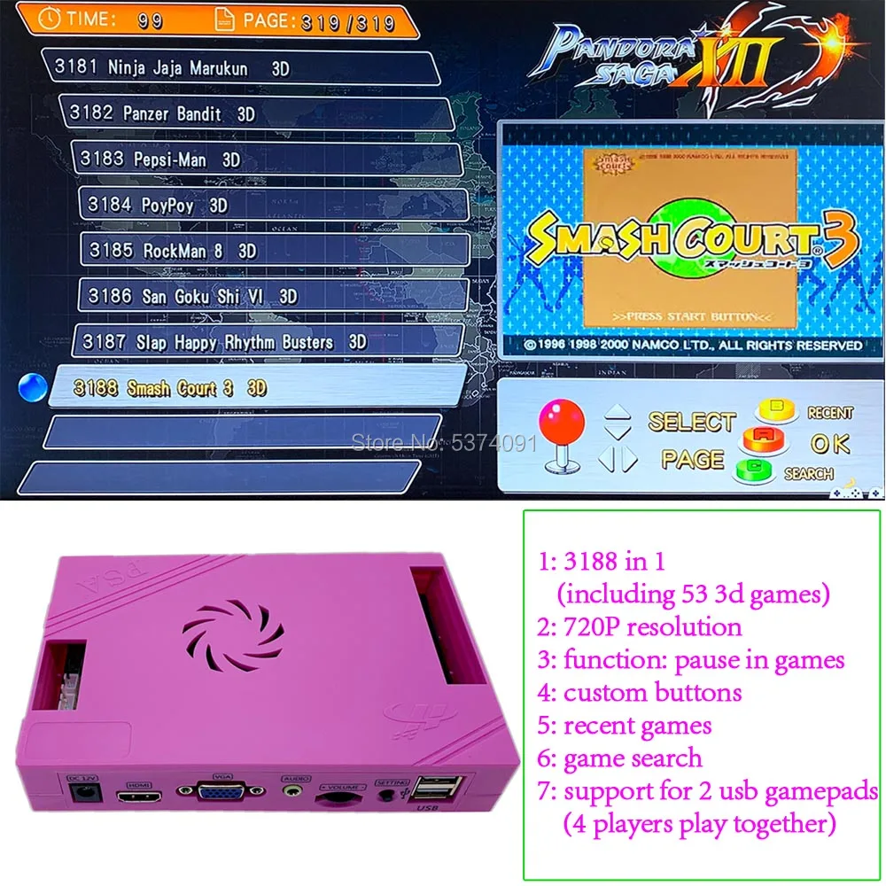 3188 в 1 Pandora Saga Box 12 семейная версия платы 40p аркадная плата для монет HD видео Jamma игры HDMI VGA FBA MAME материнская плата