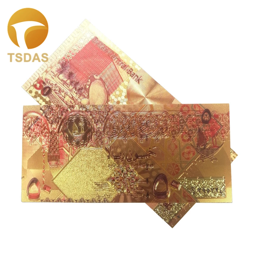 Деловые сувенирные подарки красочная Золотая фольга для банкнот 50 катарских