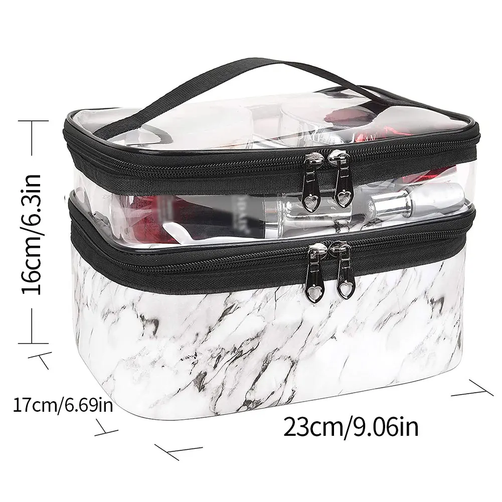 

Double Layer Multifunctional Cosmetic Bag Women Leather Travel Make Up Necessaries Organizer Zipper Makeup Case Toiletry Kit