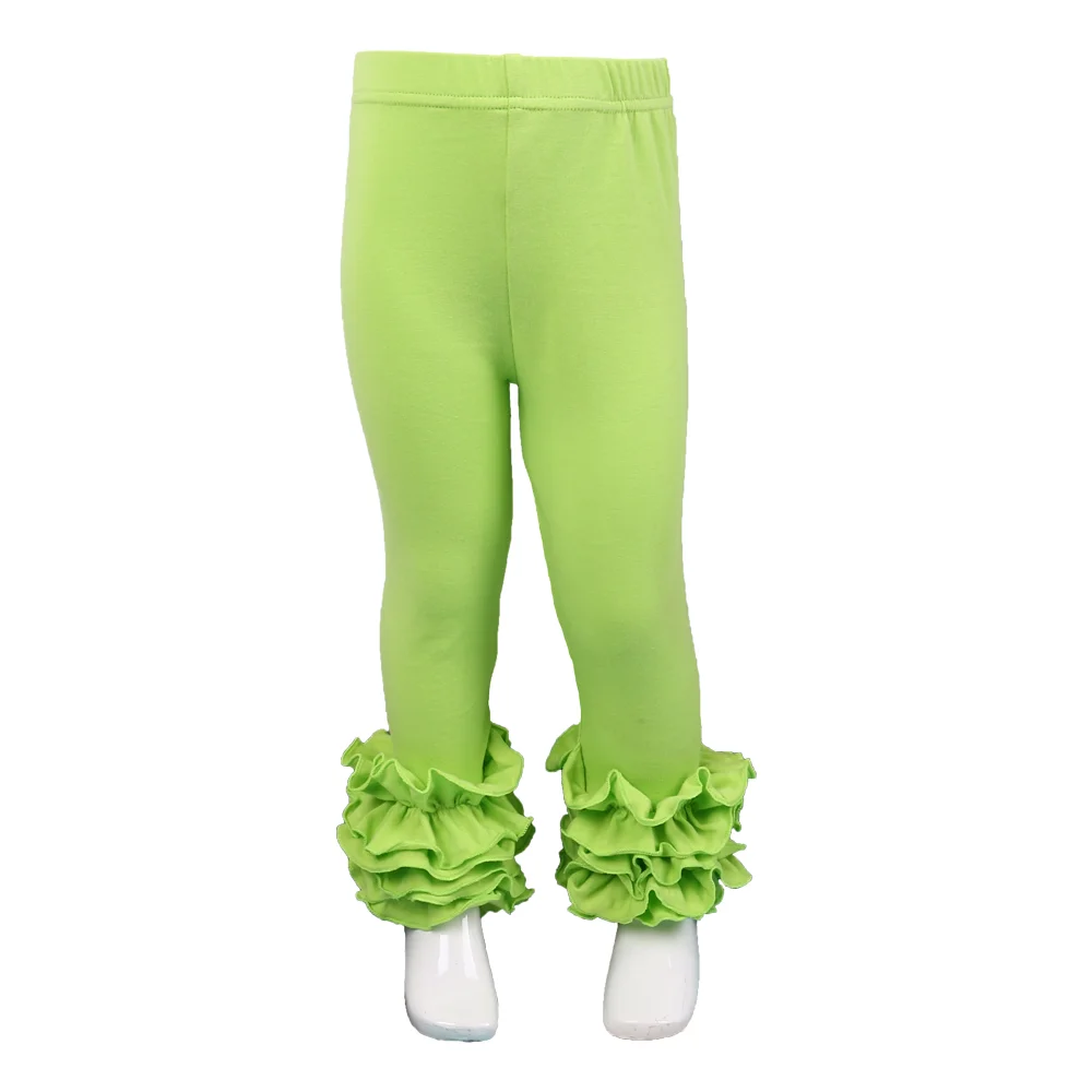lime green Леггинсы с оборками для маленьких девочек; детские длинные эксклюзивные брюки; Детские хлопковые брюки с эластичной резинкой на талии; штаны для девочек - Цвет: lime green
