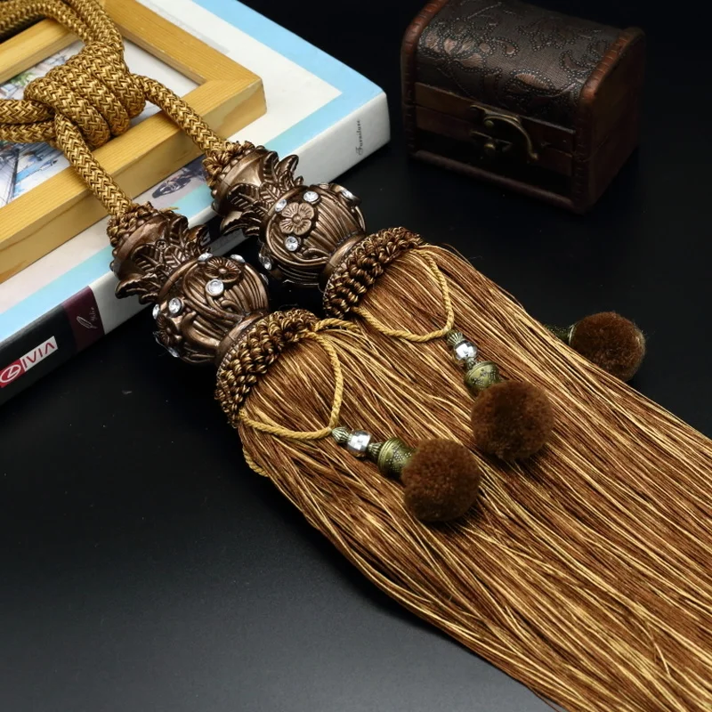 

Modern Simplified European Yangmei Ball Double Ball Hanging Ball Tassel Hanging Ball Tied Ball Curtain Bandage Rope Lace-up