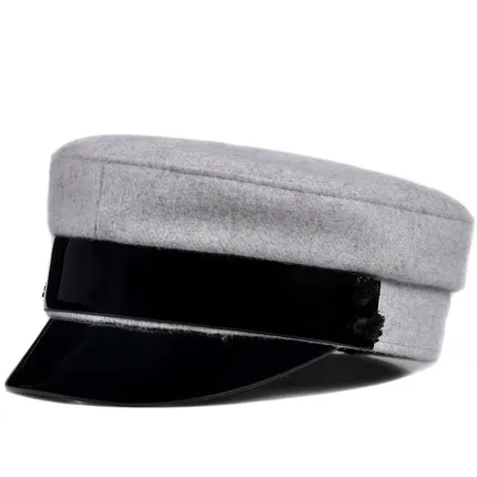grey 1 RY920, английская мода, натуральная лакированная кожа, шерстяная ткань, темно-синяя шляпа для женщин, женская кашемировая черная шляпа на плоской подошве - Цвет: grey 1