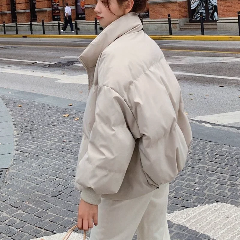 

Women Parkas Winter Korean Style Solid Drop-shoulder Simple Students Girls Ladies Fashion Loose Warm Outwear Tender Coats Female