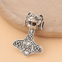 5pcslot tibetan silver viking mjolnir thors hammer amulet leopard head charms pendants for necklace jewelry making accessories