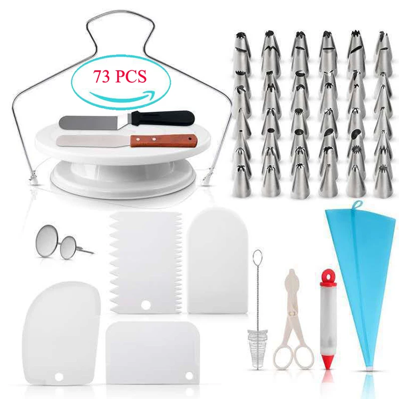 

Meibum 73Pcs Pastry Nozzles Converter Cake Decorating Tip Set Confectionery Cream Bag Baking Tools Stainless Icing Piping Tips