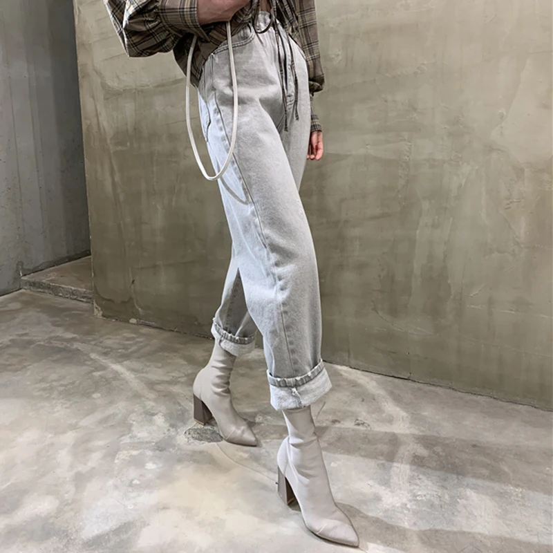 Женские винтажные прямые джинсы Mozuleva свободные серые с высокой талией и