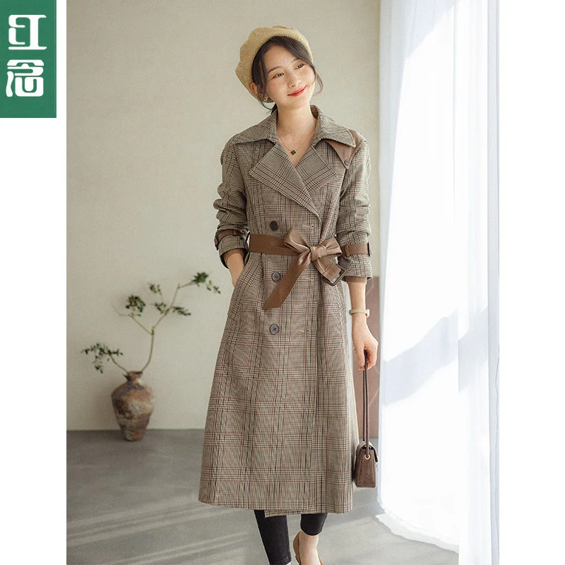 

Женская ветровка средней и длинной клетчатой расцветки, Новинка осени 2021, женская модная темпераментная маленькая весенне-осенняя куртка