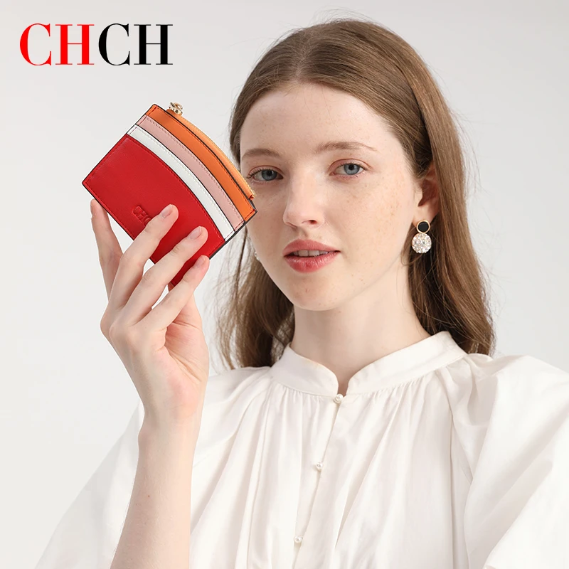 

CHCH Fashion Slim Minimalist Wallet Credit Card Holder Luxury Short Purse Leather ID Card Holder Color Bank Multi Slot Card