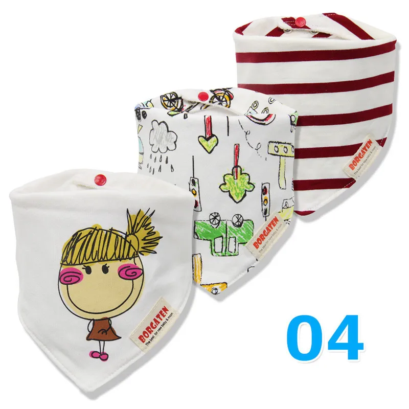 04 3pcs Organic Cotton Baby Scarf Muslin Burp Cloth Bandana Bibs Newborn Baby Boy Infant Girl Toddler Winter Scarf Waterproof Bib - Цвет: 04