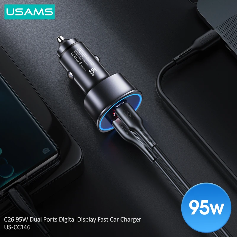 usams 95w high power fast charging aluminum alloy car phone charger for iphone xiaomi huawei laptops tablets qc pd 3 0 charger free global shipping