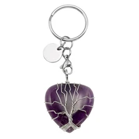 fysl silver plated circle wire wrap love heart amethysts stone key chain rose pink quartz romantic jewelry