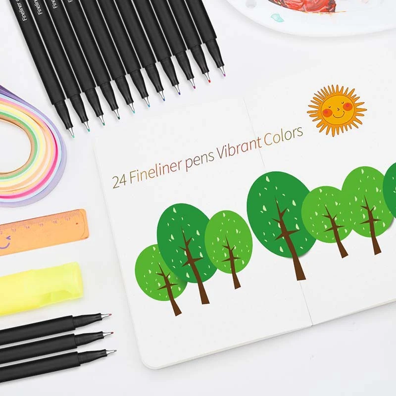 Bullet Journal 24 шт цветные ручки Fineliners 0 4 мм авторучки для рисования пористые маркеры с