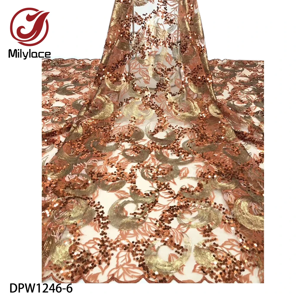 

African Lace Sequins Embroidered High Quality Mesh Sequence Lace Fabric French Bridal Lace DPW1246