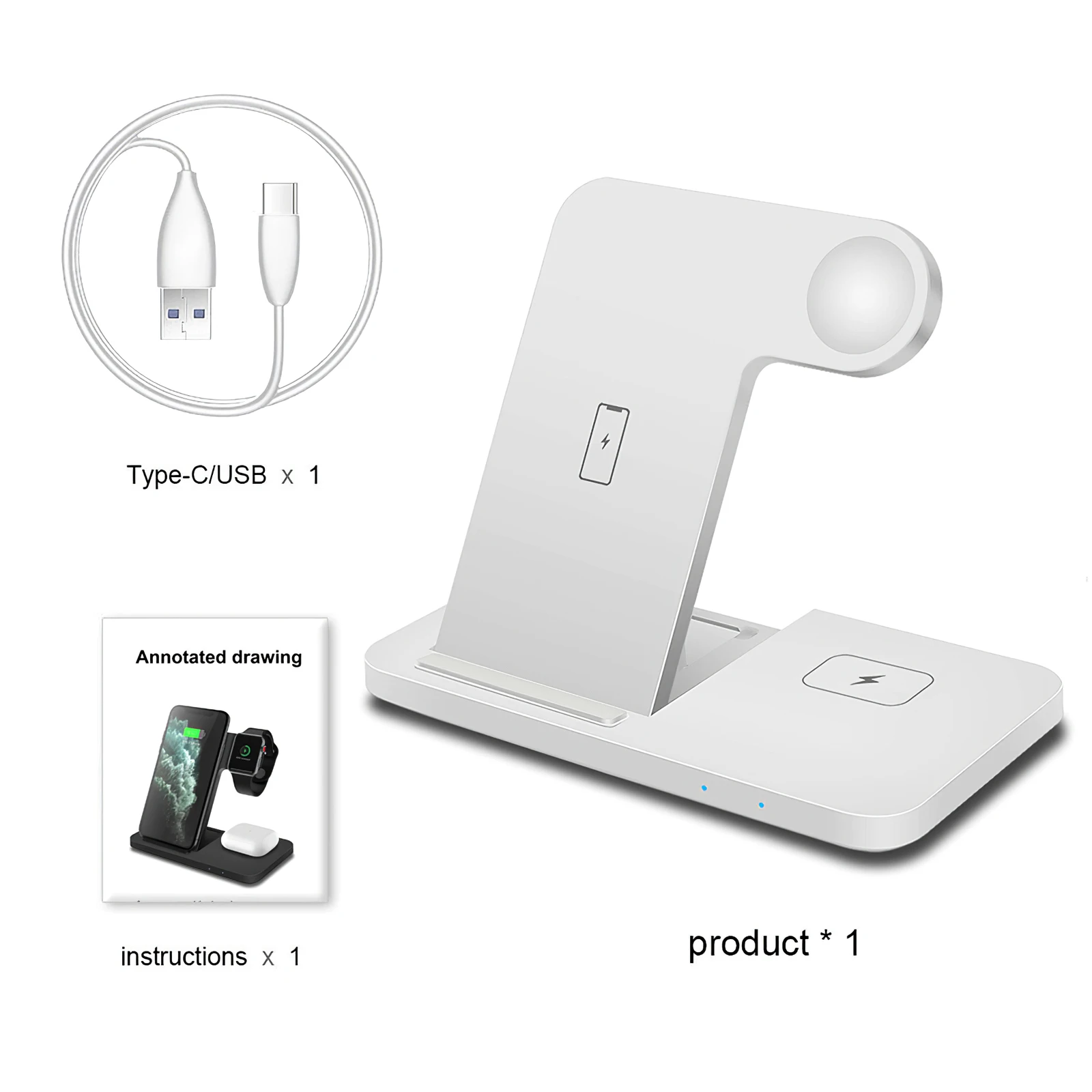 3 In 1 Charging Stand For IPhone 12 11 X XR XS 8 7 Plus USB Charger Dock Station Base Apple Watch 6 5 4 2 AirPods | Мобильные