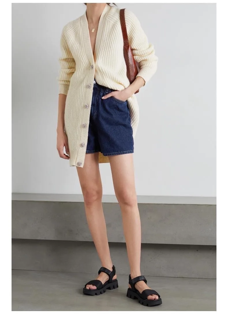 

Женский вязаный кардиган средней длины, Свитер оверсайз из смесовой хлопково-шерсти