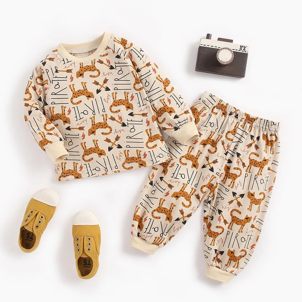 

Children's Clothes Suit Infant Baby Boys Girls Printing Patchwork Pullover Tops Pants Casual Home Outfit H1206