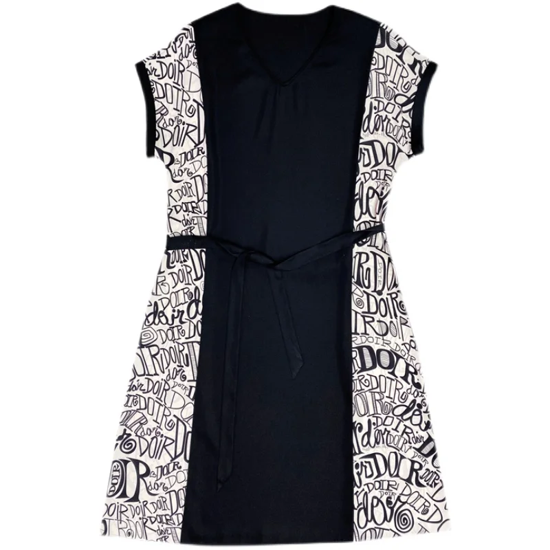 

Summer Black fashionVintage Patchwork Mulberry Silk Midi Dress 2021 Striped L-4XL Plus Size Dresses Women Elgant Party Vestidos