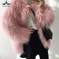 leiouna autumn winter new faux fur coats female pink fashionable was thin long hair wool hairy fur coat parkas women top