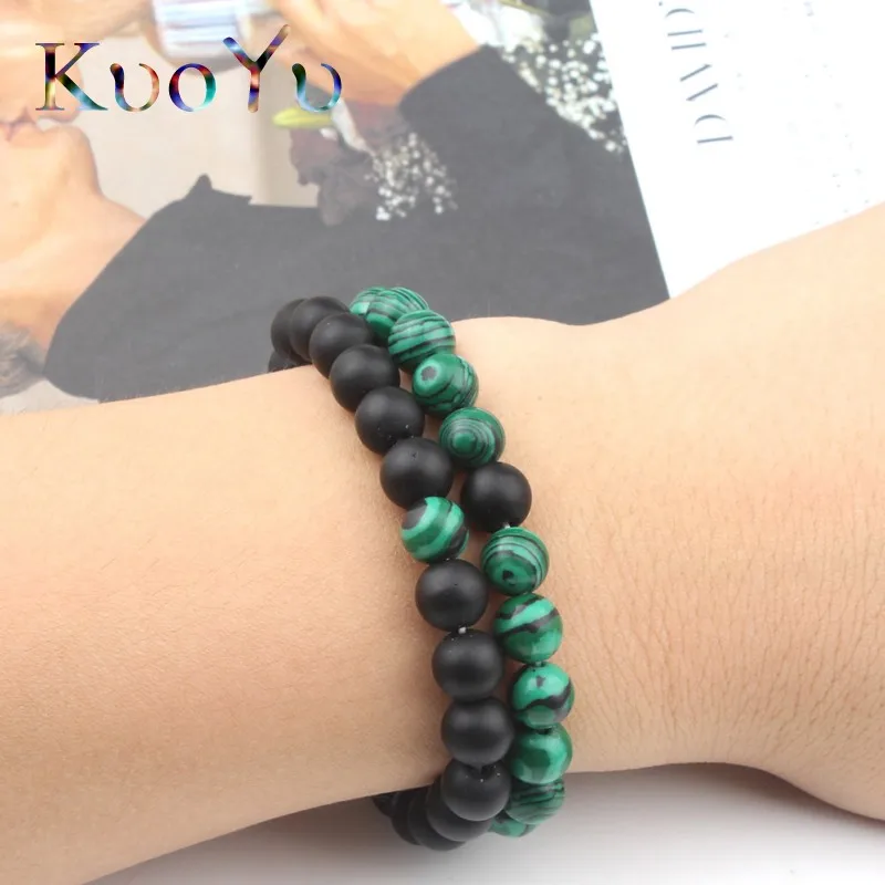 8 мм натуральный камень браслет Пара классический черный матовый оникс зелёные