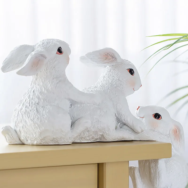 Creative cute rabbit animal ornaments resin figurines desktop fairy tale garden easter home decoration accessories |