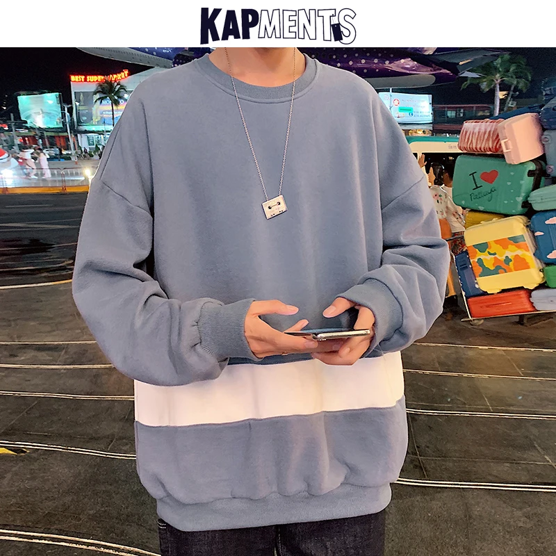 

KAPMENTS Men Korean Streetwear Patchwork Pullover Hoodies 2021 Mens Harajuku Kpop Sweatshirts Couple Japan Style Thick Clothing