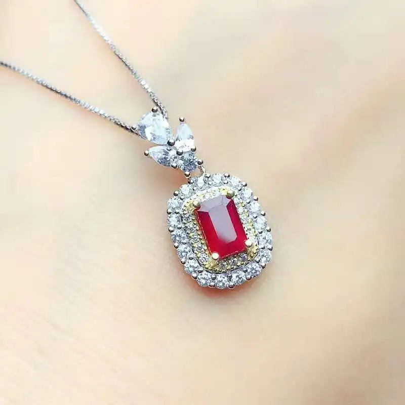 Myanmar 925 silve Natural Ruby Gemstone Pendant Women Fine Jewelry 4x6mm | Pendants