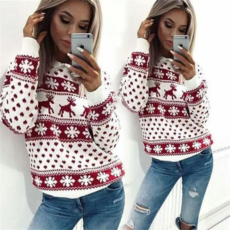 Fashion Ladies Long Sleeve Women Knitting Sweater Print O-Neck Pullover And Jumper Loose Female Tops | Женская одежда