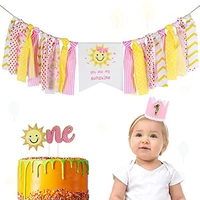 sweet baby girl 1st birthday decoration sunshine high chair banner one birthday cake topper pink 1st crown hat highchair banner